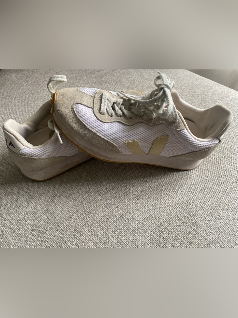 Veja Women's White and Beige Sneakers with Cream Accent